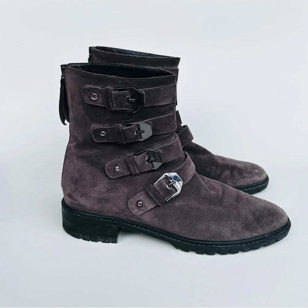 Stuart Weitzman Black and Grey Suede Leather Boots, US 7 - Picture 2 of 7